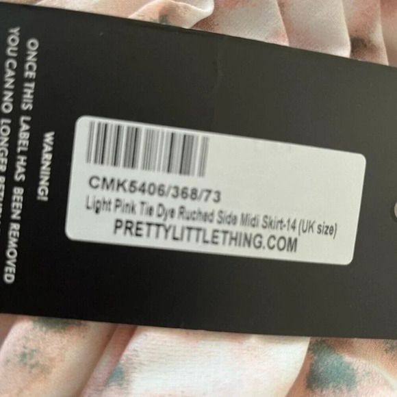 Pretty Little Thing light pink tie dye ruched side midi skirt, size 10. - Picture 6 of 8